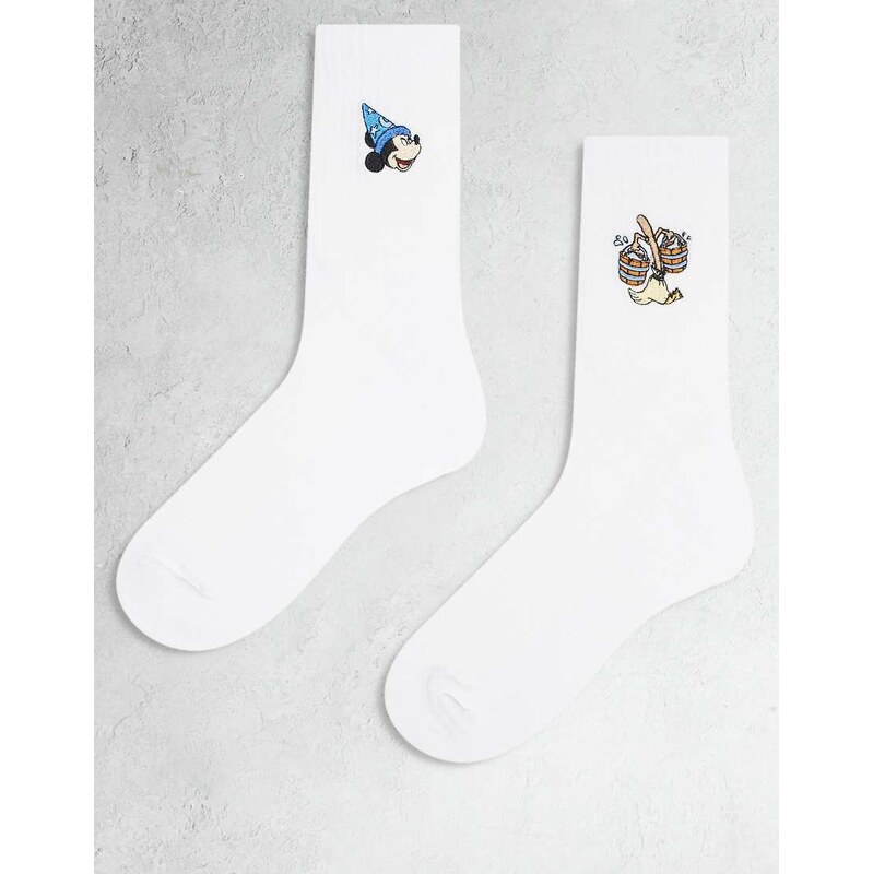ASOS DESIGN 2 pack sock with Disneys Mickey Fantasia graphic in white 110354896