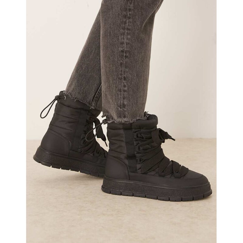 ASOS DESIGN Arrow nylon lace up snow boot in black 115514929