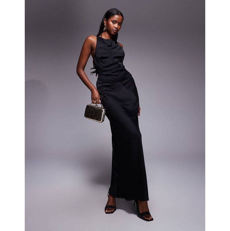 ASOS DESIGN satin chiffon mix panelled bias maxi dress with wrap