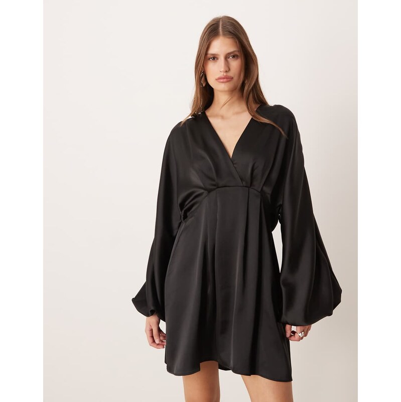 Gina Tricot v neck satin batwing sleeve mini dress with wrap