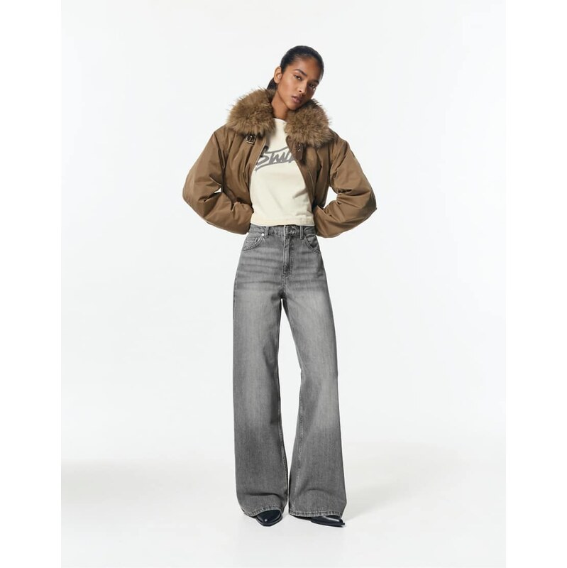 Pull&Bear Wide-leg jeans in medium grey 110354951