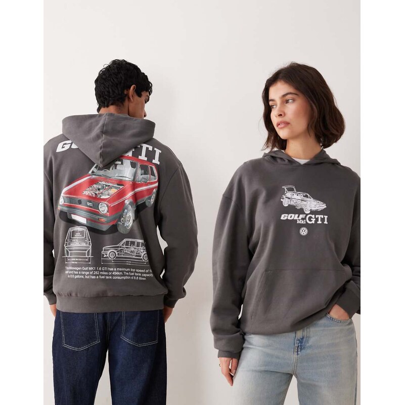 ASOS DESIGN unisex relaxed hoodie with Volkswagen print in grey