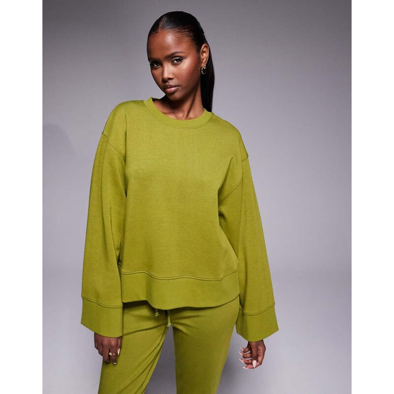ASOS DESIGN co-ord interlock oversized crew neck top in olive