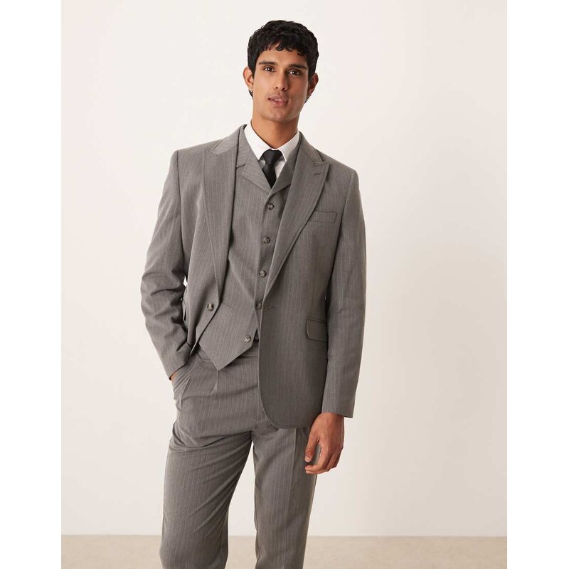 ASOS DESIGN pinstripe slim fit jacket in charcoal-Grey