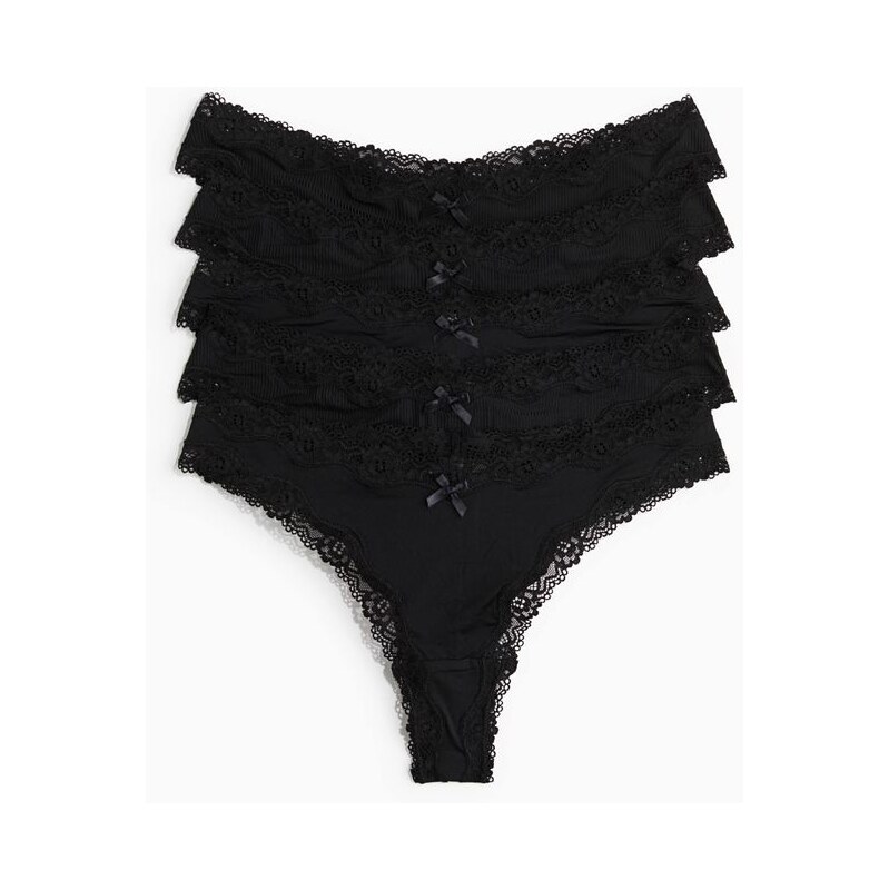 H&M - Kalhotky brazilian z mikrovlákna a krajky 5 kusů - černá 108137431