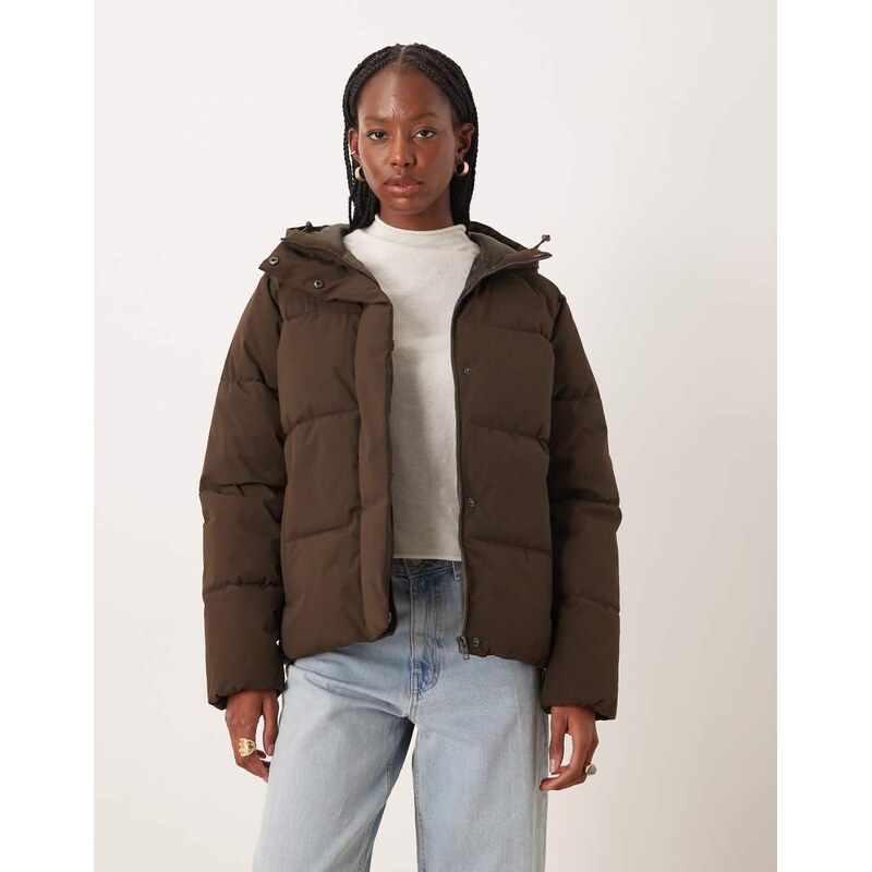 JJXX hooded puffer jacket in brown 115513363