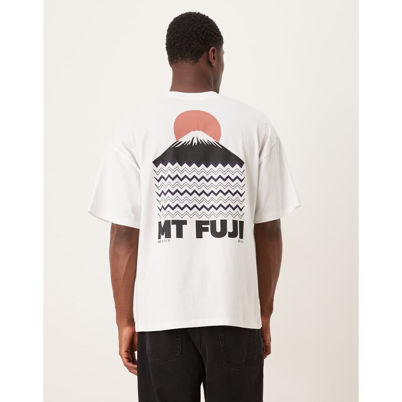 Selected oversized t-shirt with mount fuji backprint in white
