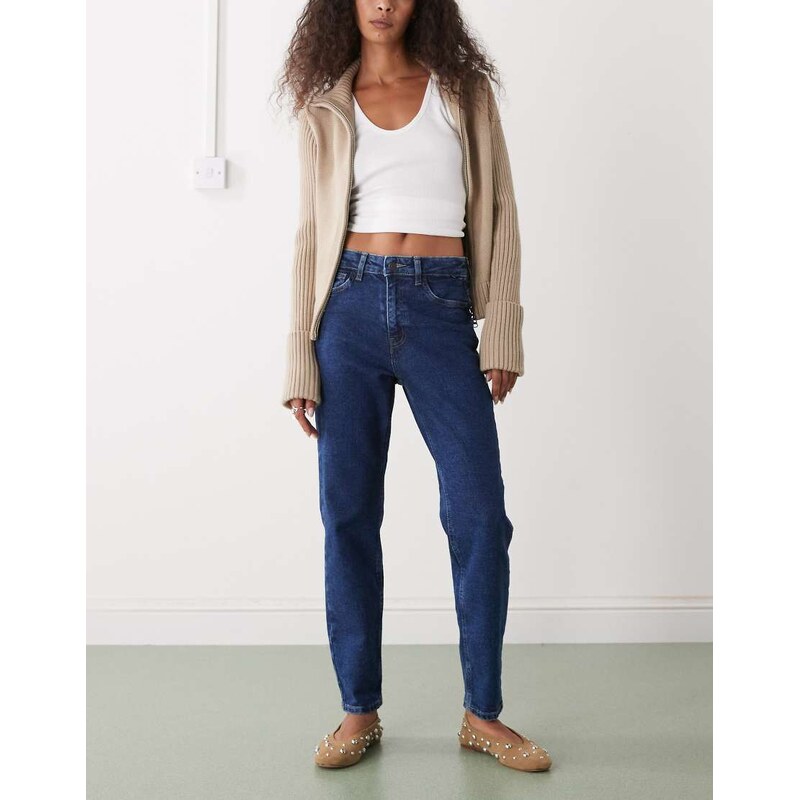 Noisy May Moni high rise slim straight jeans in dark blue denim 107777393