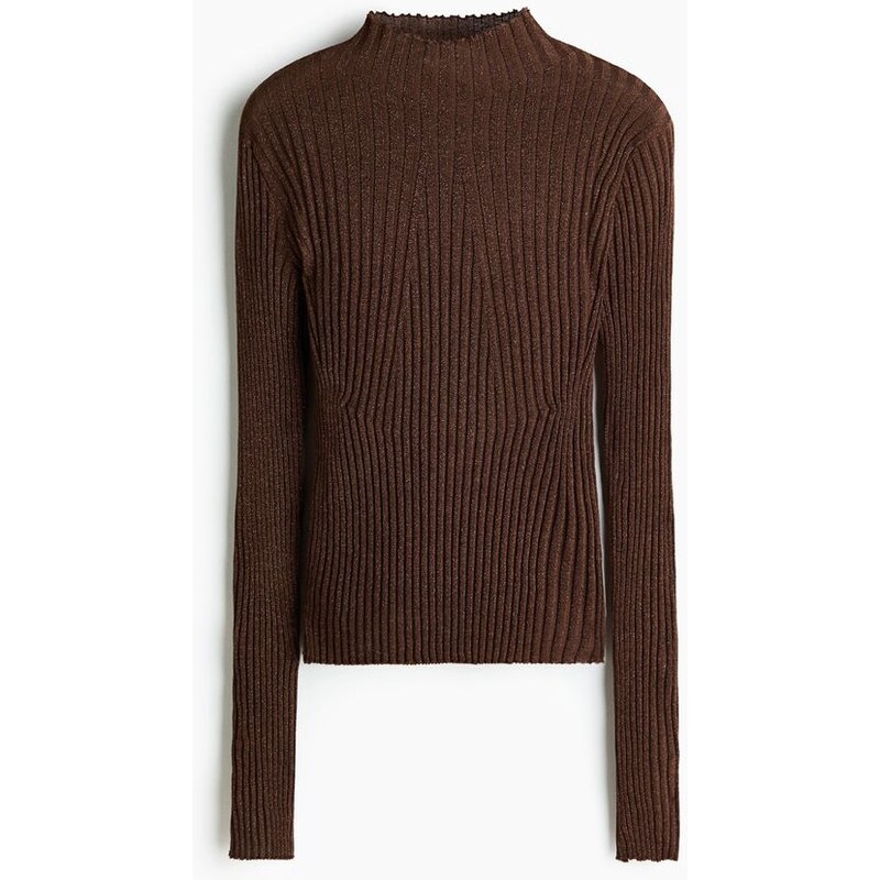 H&M - Třpytivý tops vysokým límcem - Tmavě Hnědá
