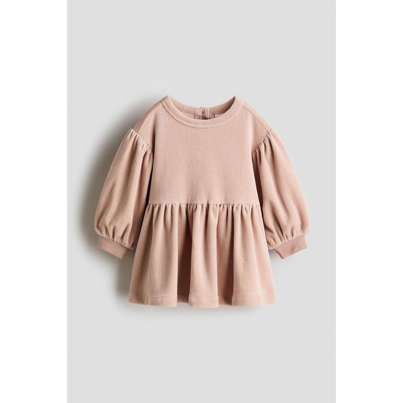 H&M - Bavlněné velurové šaty - Tlumená Růžová