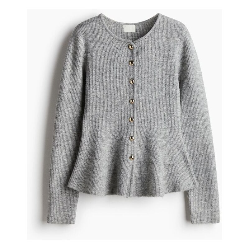 H&M - Propínací svetr peplum z žebrovaného úpletu - Světle Šedý