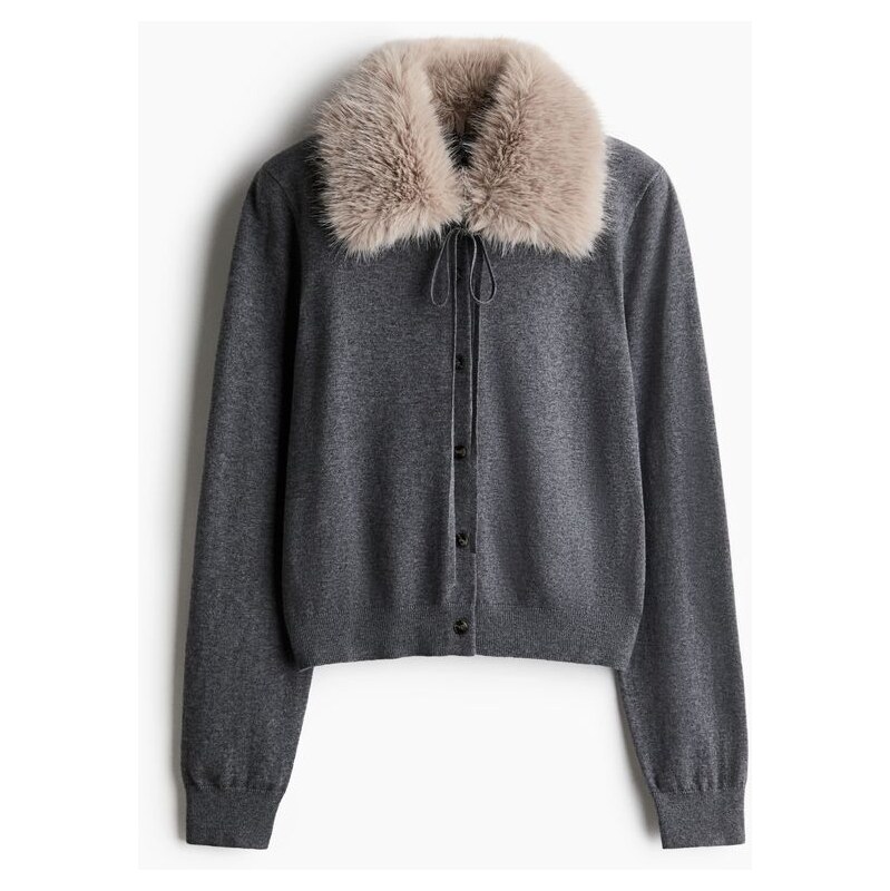 H&M - Propínací svetrs límcem - šedá 110363128