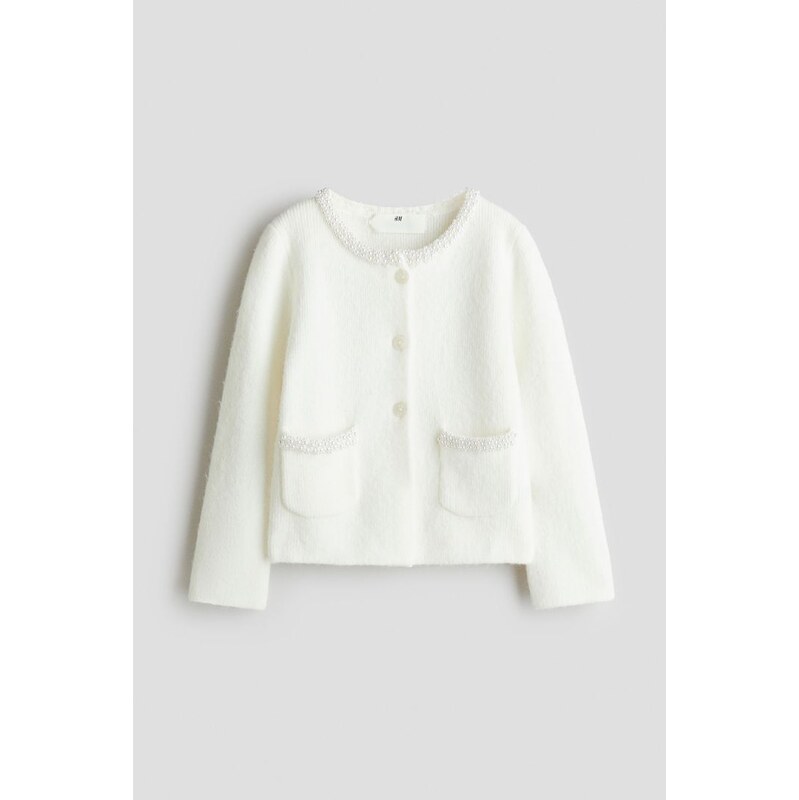 H&M - Propínací svetrs korálky - bílá 110363176