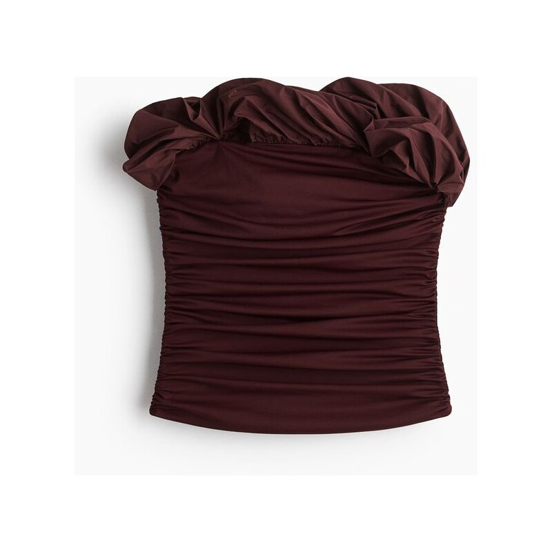 H&M - Řasený top bez ramínek - Vínová