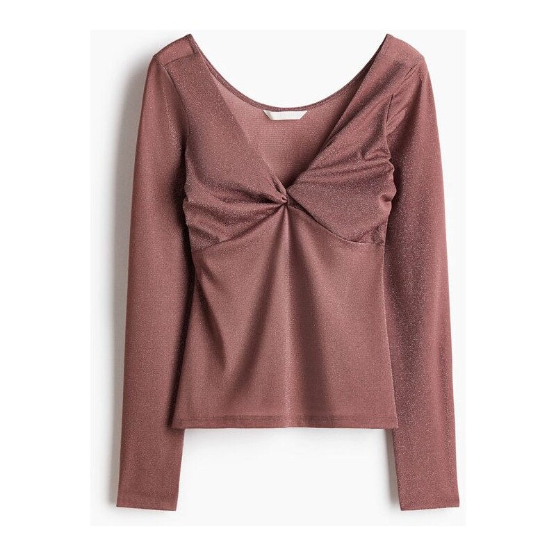 H&M - Třpytivý top se stočeným detailem - Starorůžová