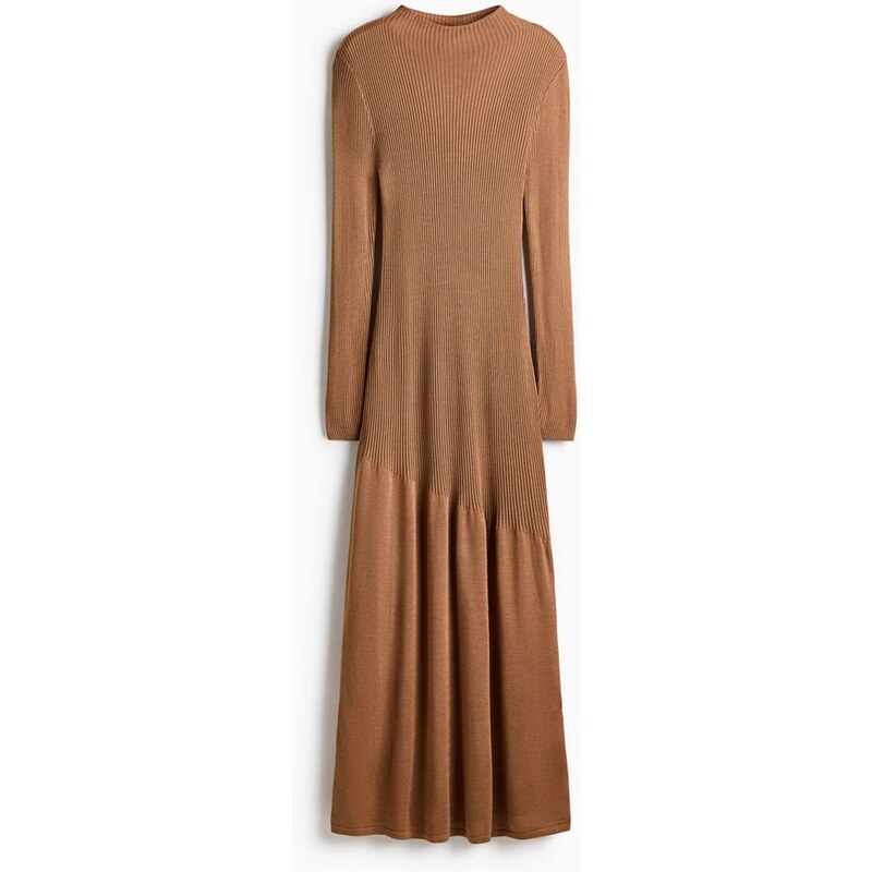 H&M - Šaty z žebrovaného úpletu - Tmavě Béžová