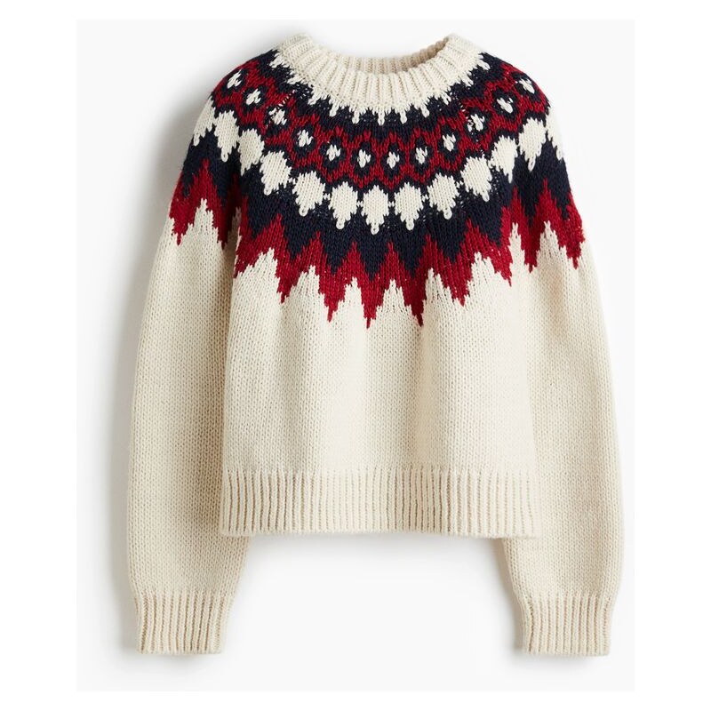 H&M - Svetr z žakárového úpletu - Krémová/Vzor