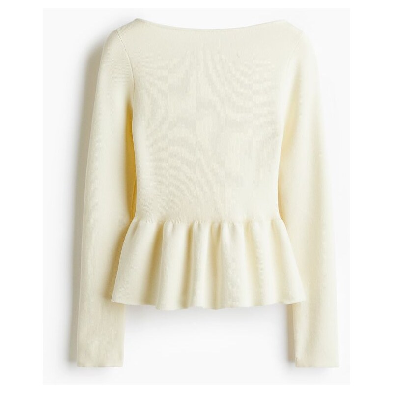H&M - Pletený top peplum - Krémová