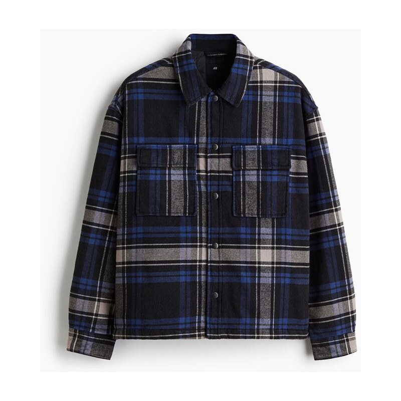 H&M - Flanelová svrchní košile Oversized Fit - Černá/Kostka