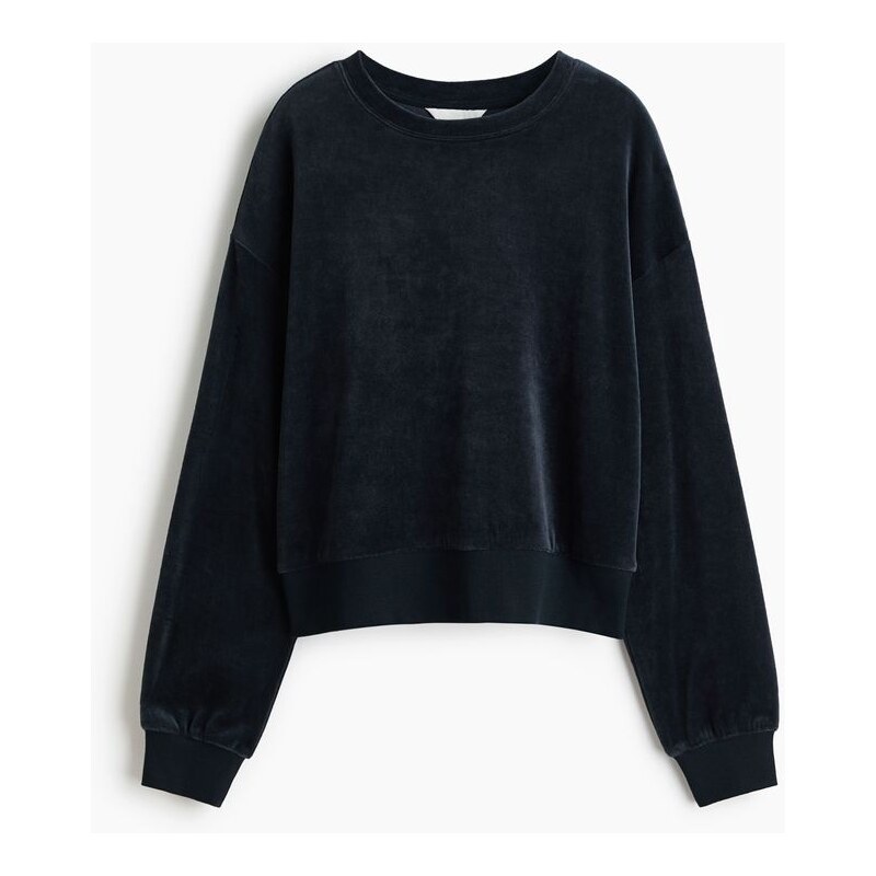 H&M - Velurová mikina - Tmavomodrá