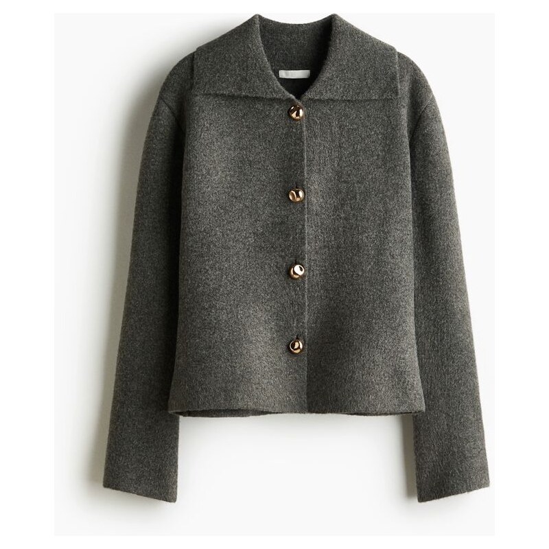 H&M - Propínací svetrs límcem - šedá 110363331