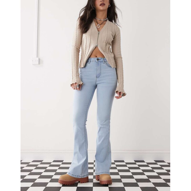 Noisy May Sallie high rise slim flare jeans in light blue wash 103652142