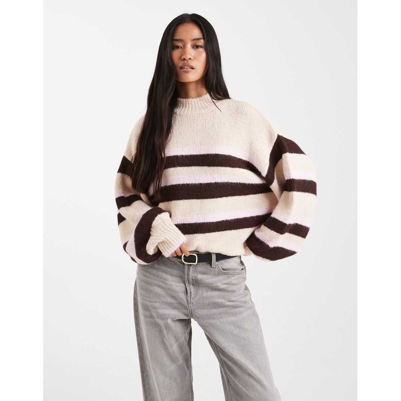 Miss Selfridge pink and cream stripe brushed fluffy jumper-No colour 108935769