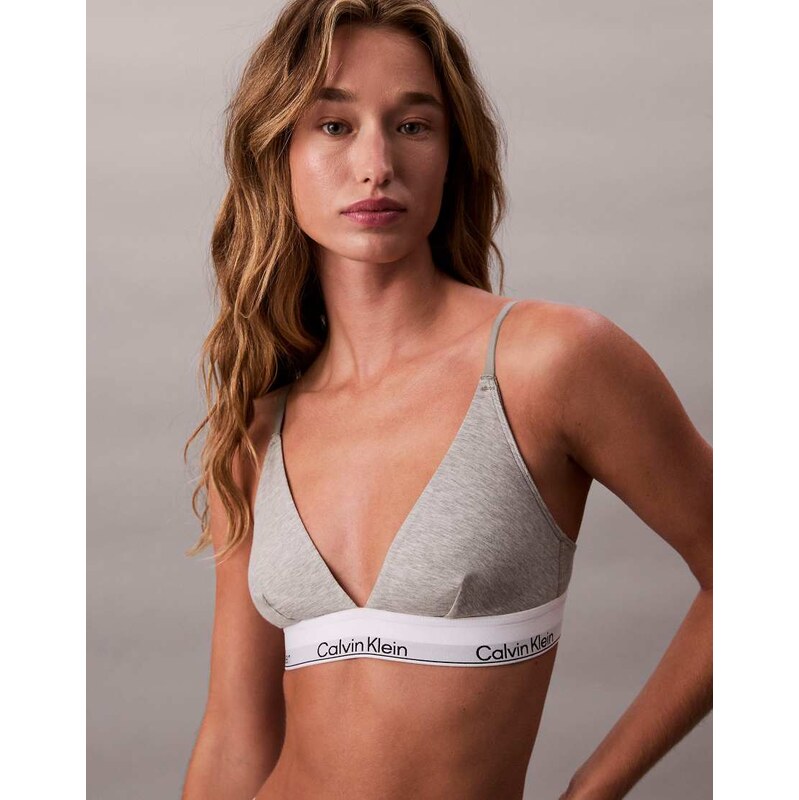 Calvin Klein underlined Icon Cotton Modal triangle bralette in grey 110368743