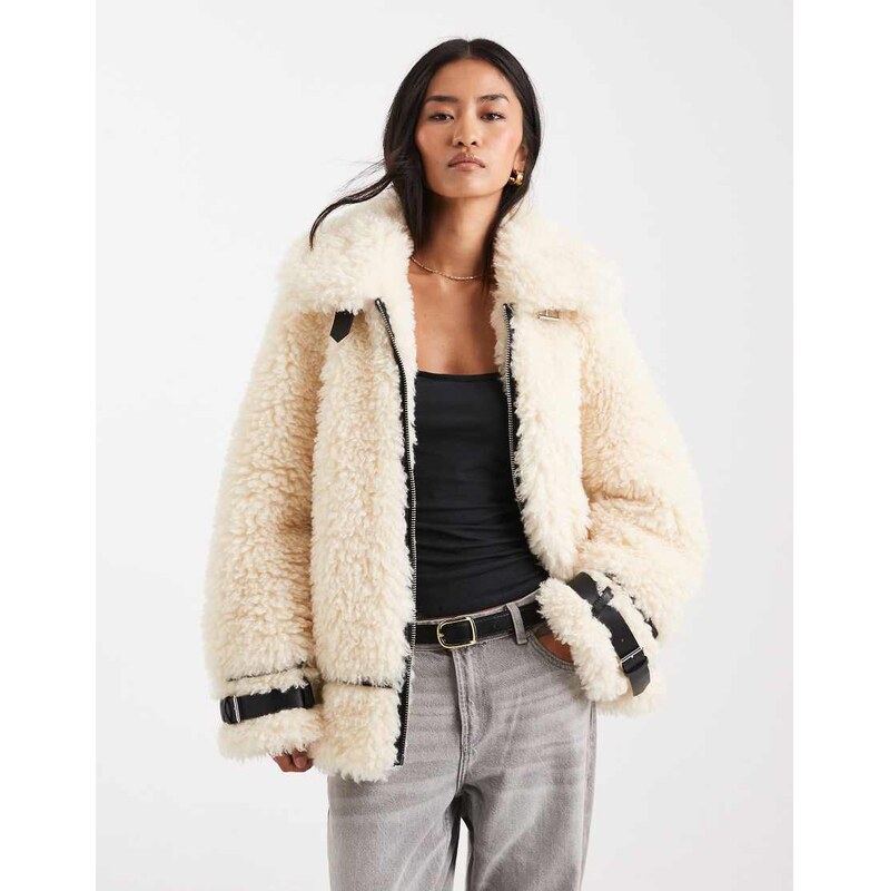 Miss Selfridge borg oversized aviator in cream-White