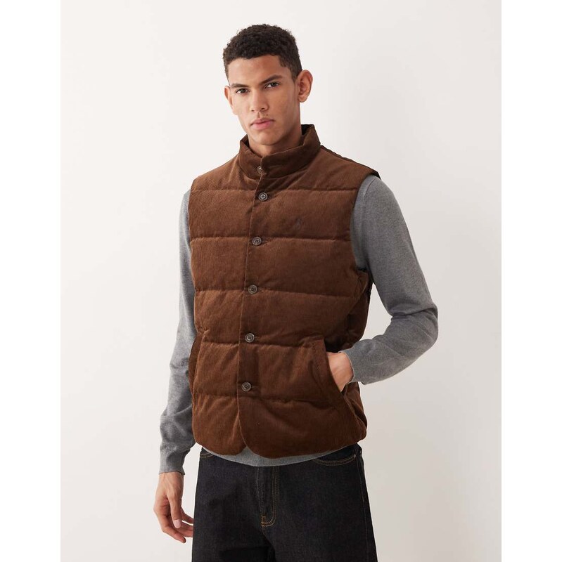 Polo Ralph Lauren icon logo cord gilet in tan-Brown