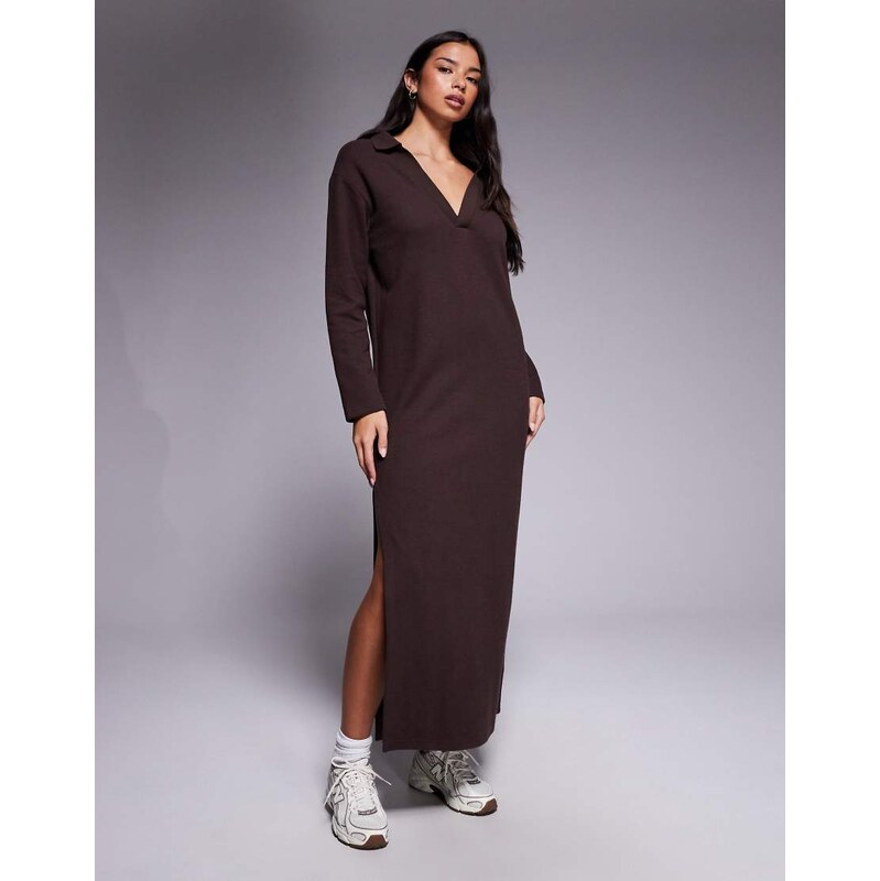 ASOS DESIGN supersoft slouchy polo midi dress in brown