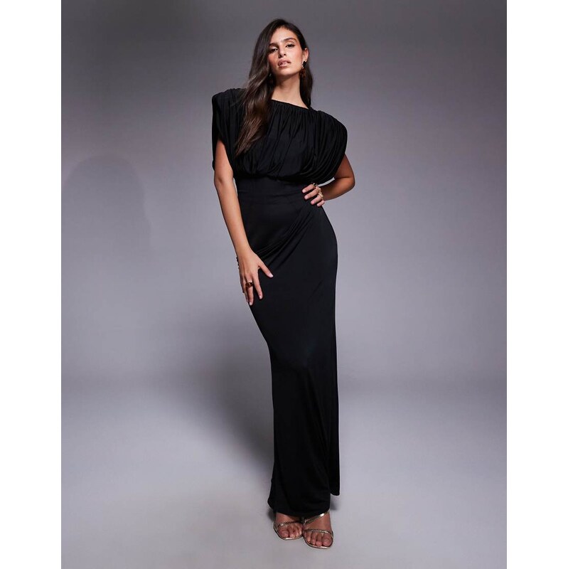 ASOS DESIGN structured shoulder maxi dress with exposed corset