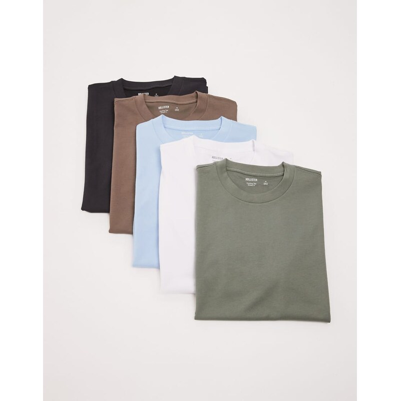 Hollister 5 pack short sleeve t-shirt in neutral/blue/green