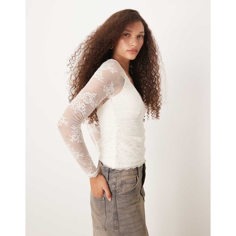 Abercrombie & Fitch sweetheart neckline lace long sleeve top in