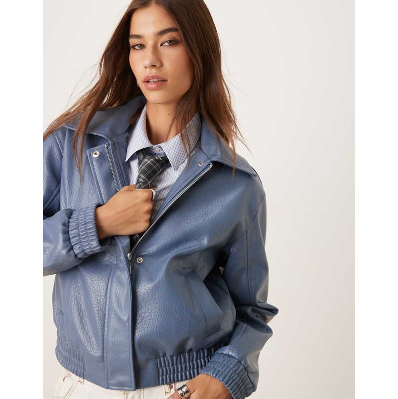 Threadbare faux leather bomber jacket in blue 115548083