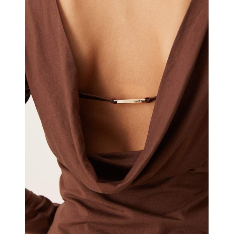 Abercrombie & Fitch slash neck cowl back long sleeve top in brown