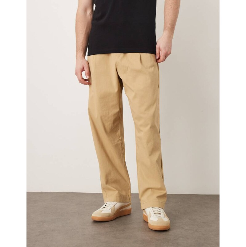 ASOS DESIGN relaxed tapered pull on trousers in beige with