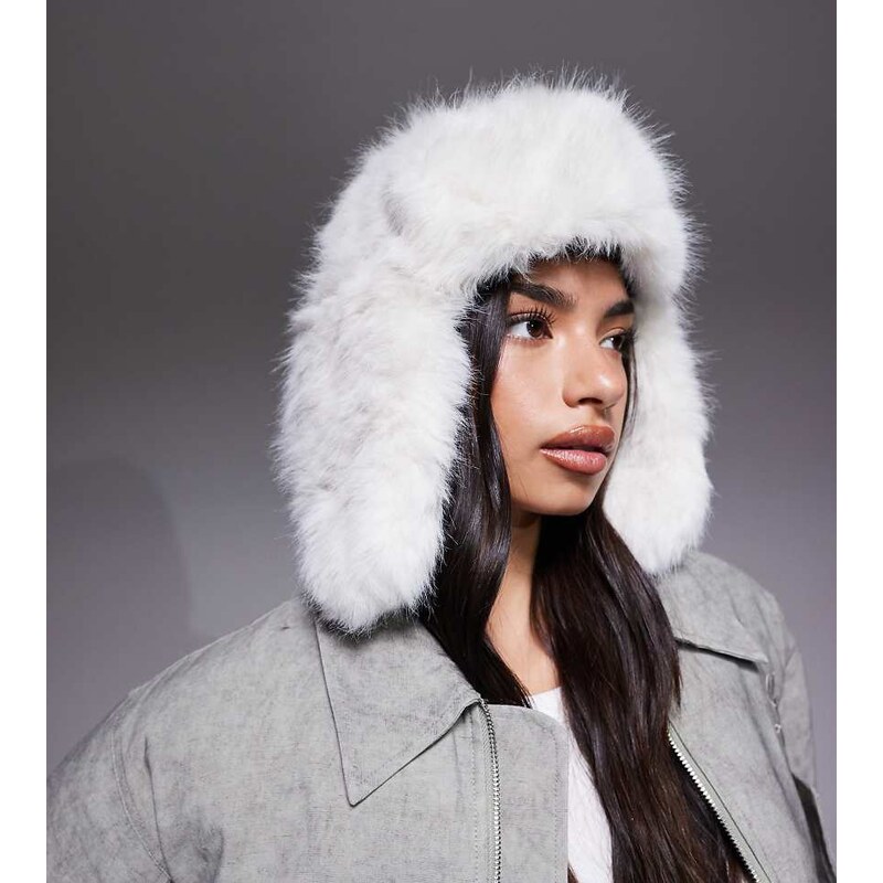 Kaiia exclusive faux fur trapper hat in cream-White