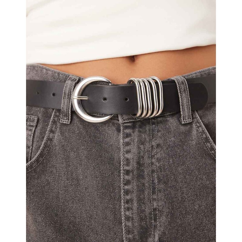 ASOS DESIGN waist and hip belt in black with silver multi keeper 110386233