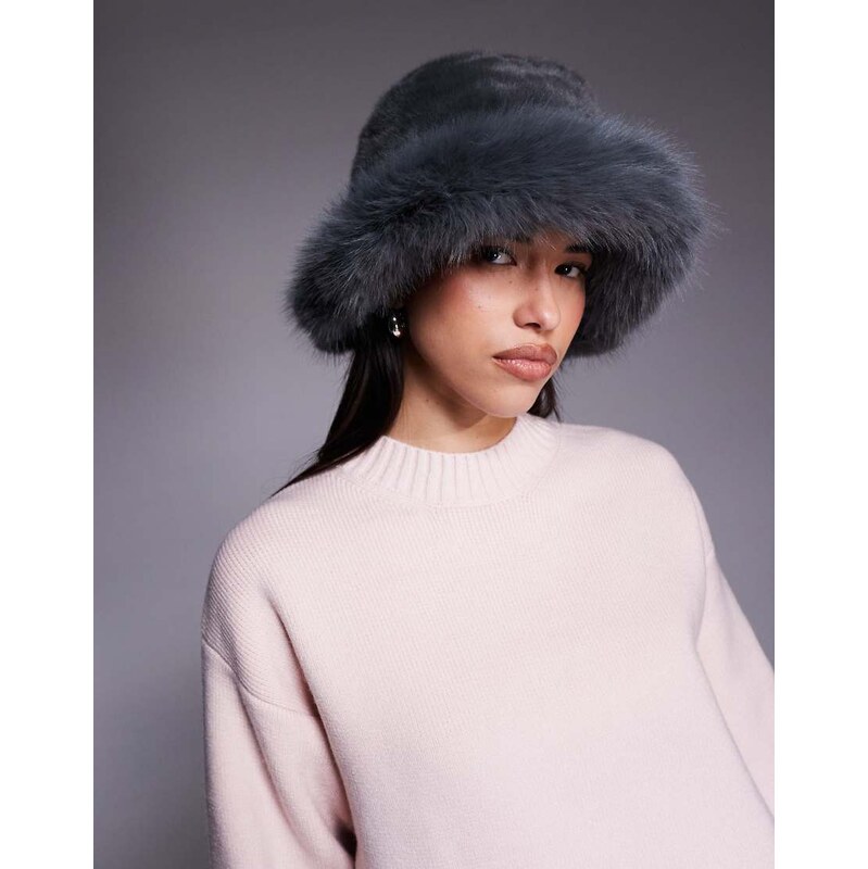 Kaiia exclusive faux fur bucket hat in grey