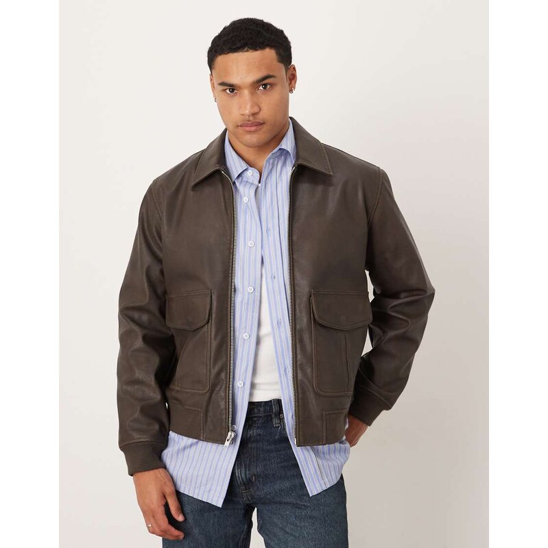 Abercrombie & Fitch boxy cropped vegan leather jacket in brown 110387081