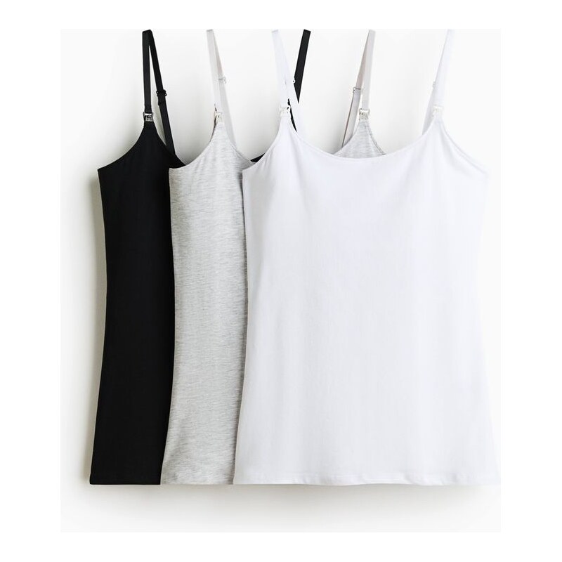 H&M - MAMA Tílko na kojení 3 kusy - Černá/Bílá/Šedý Melír