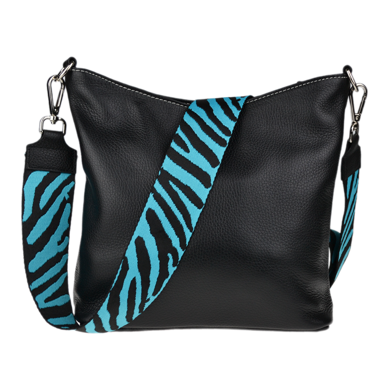 Černá kožená italská crossbody kabelka Amalia Nera Filati Bianca