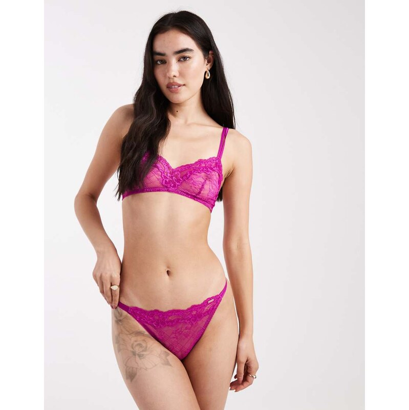 Dorina Origins Lace string thong in fuchsia-Pink