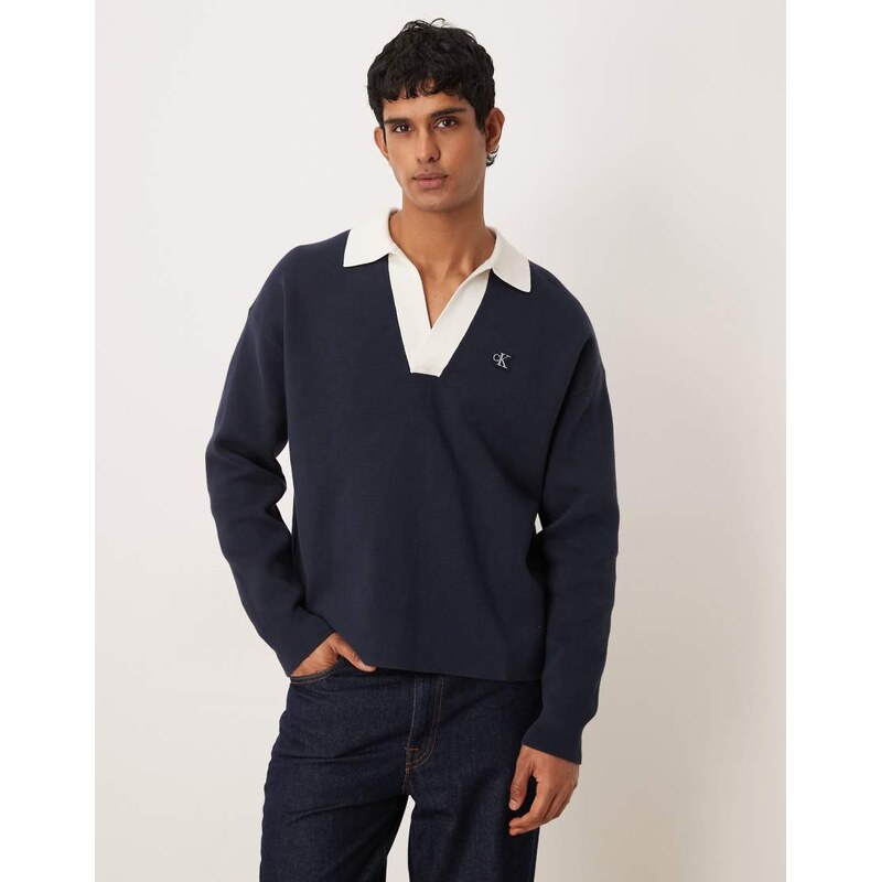 Calvin Klein Jeans oversized collar jumper in navy