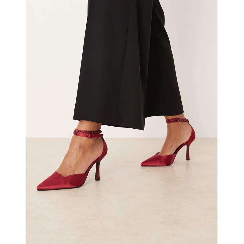RAID Etanah pointed toe pumps in cherry red satin 110395097
