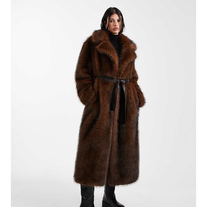 ASOS Tall ASOS DESIGN Tall longline faux fur belted jacket in 110405961