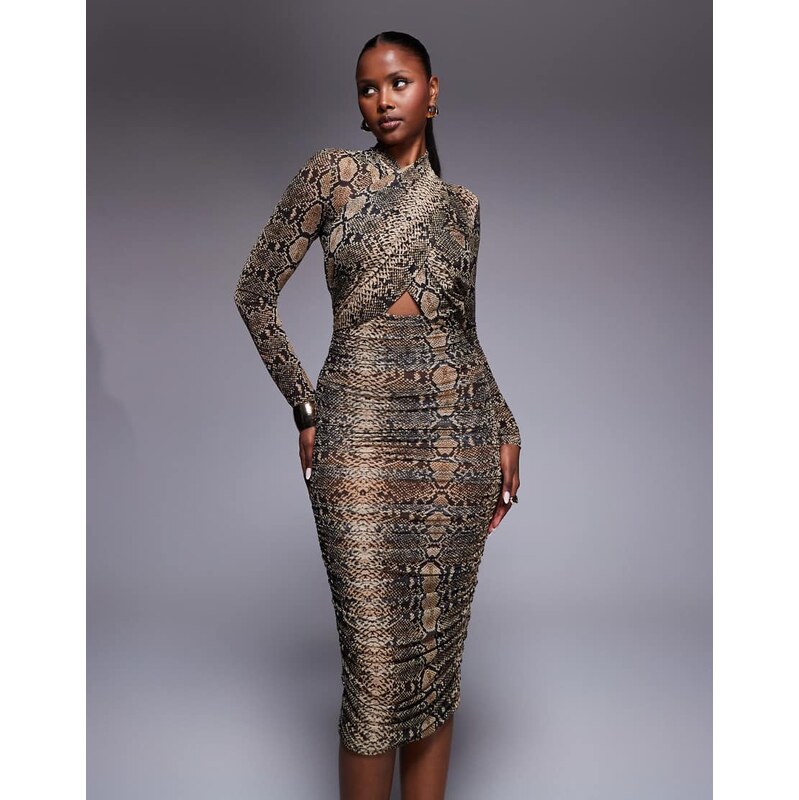 Bardot Aliyah printed midi dress in snake skin-Neutral 115554847
