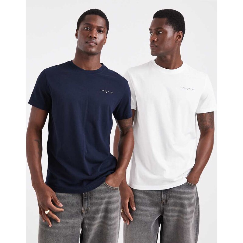 Tommy Jeans 2 pack slim linear chest logo t-shirts in navy and