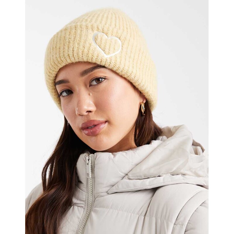 Miss Selfridge knitted beanie hat in buttermilk-Yellow